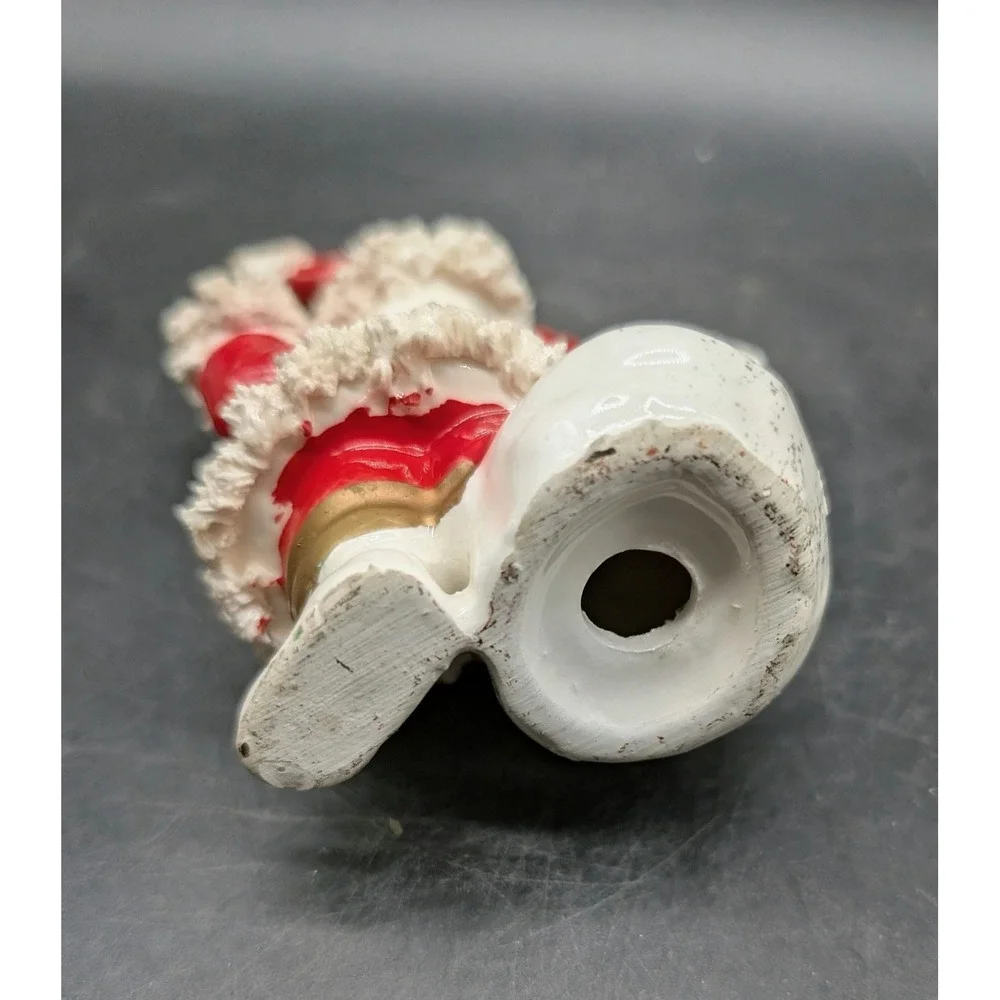 Vintage Ceramic Santa Claus‎ Figurine Spaghetti Trim Red White Waving 4 inch